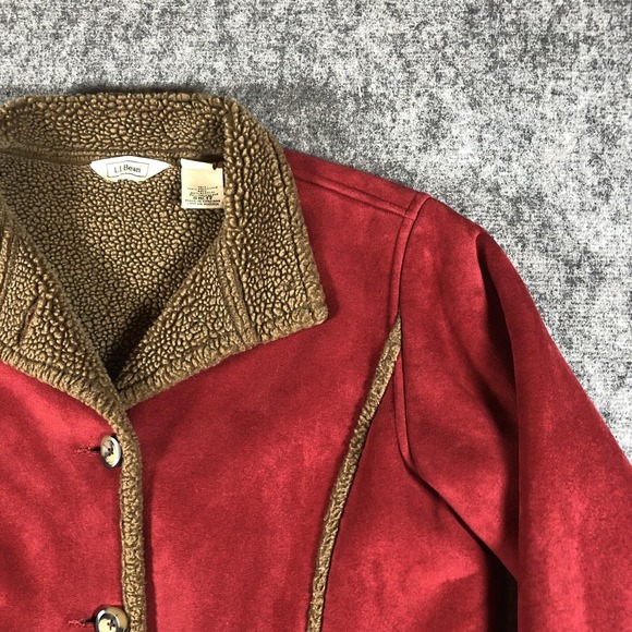 L.L.Bean Jacket Womens Petite Medium Red Faux Suede Sherpa‎ Lined Warm Coat - Picture 4 of 16